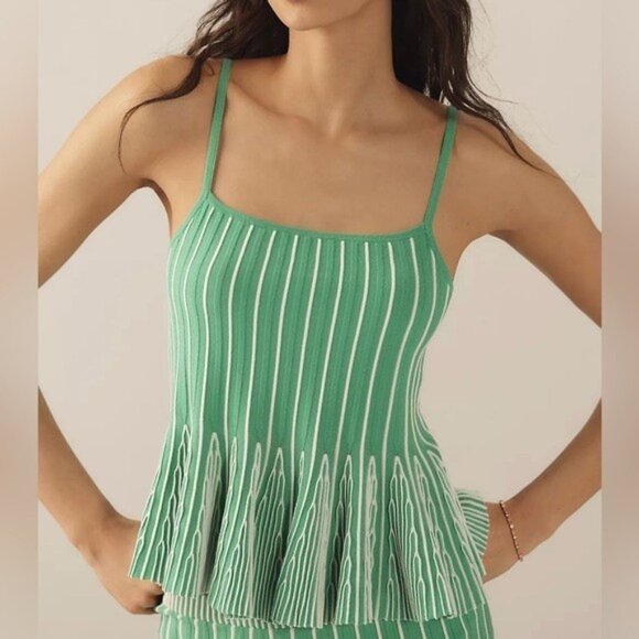 NWT Size M - Anthropologie Ruffled Peplum Knit Tank Kelly Green (NWT US$ 98) - Picture 3 of 16